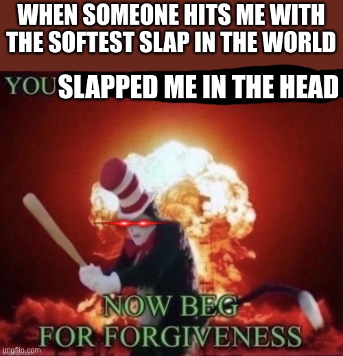 this is what I always do, and I have a pretty hurting slap | WHEN SOMEONE HITS ME WITH THE SOFTEST SLAP IN THE WORLD; SLAPPED ME IN THE HEAD | image tagged in beg for forgiveness,slap | made w/ Imgflip meme maker