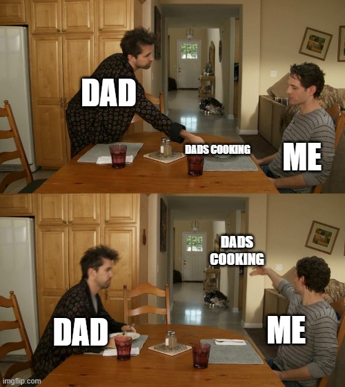 when dad cooks | DAD; ME; DADS COOKING; DADS COOKING; DAD; ME | image tagged in plate toss | made w/ Imgflip meme maker