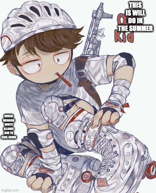Edd In White Skating Equipment | THIS IS WILL DO IN THE SUMMER; WHERE WEARING WHITE ALLOWS HIM TO COOL DOWN | image tagged in edd,eddsworld,memes | made w/ Imgflip meme maker