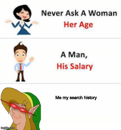 Heh no dont for your safety | Me my search history | image tagged in never ask a woman her age | made w/ Imgflip meme maker