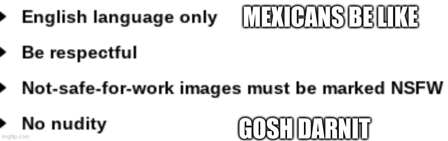 IMGFLIP | MEXICANS BE LIKE; GOSH DARNIT | image tagged in imgflip | made w/ Imgflip meme maker