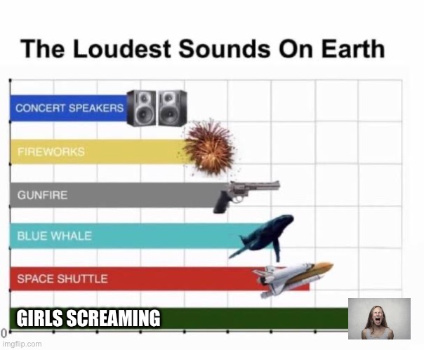 Loudest sound on earth | GIRLS SCREAMING | image tagged in memes | made w/ Imgflip meme maker