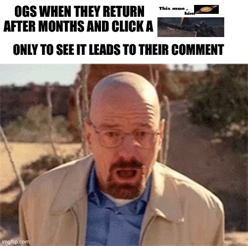 Walter White | OGS WHEN THEY RETURN AFTER MONTHS AND CLICK A; ONLY TO SEE IT LEADS TO THEIR COMMENT | image tagged in walter white | made w/ Imgflip meme maker