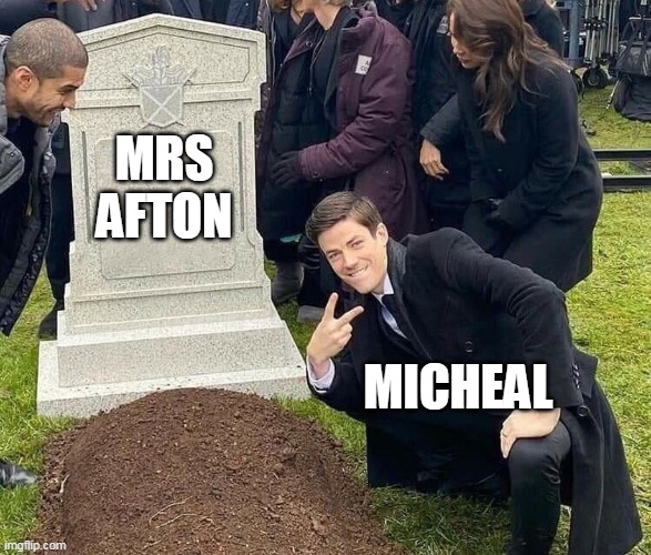 People making Gacha FnaF AUS all have this | MRS AFTON; MICHEAL | image tagged in peace sign tombstone | made w/ Imgflip meme maker
