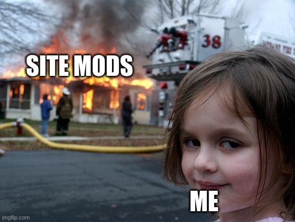 Disaster Girl | SITE MODS; ME | image tagged in memes,disaster girl | made w/ Imgflip meme maker