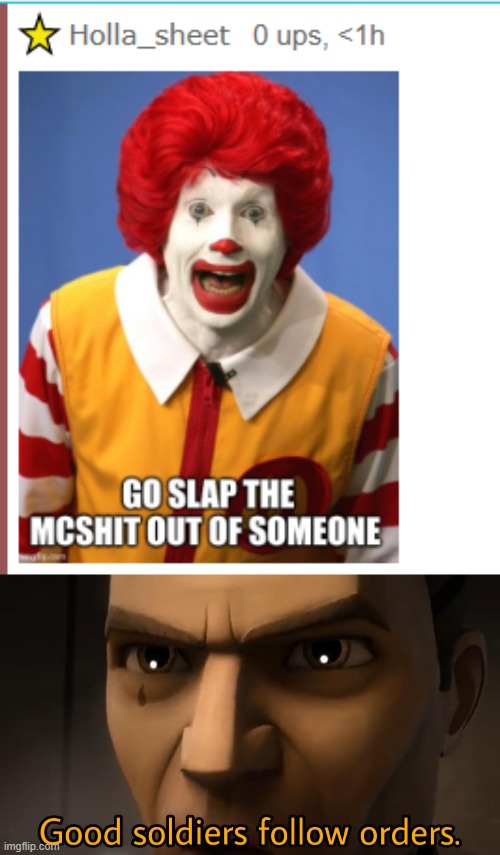 image tagged in good soldiers follow orders | made w/ Imgflip meme maker