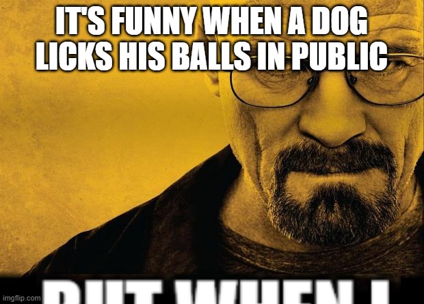 Breaking bad | IT'S FUNNY WHEN A DOG LICKS HIS BALLS IN PUBLIC | image tagged in breaking bad | made w/ Imgflip meme maker