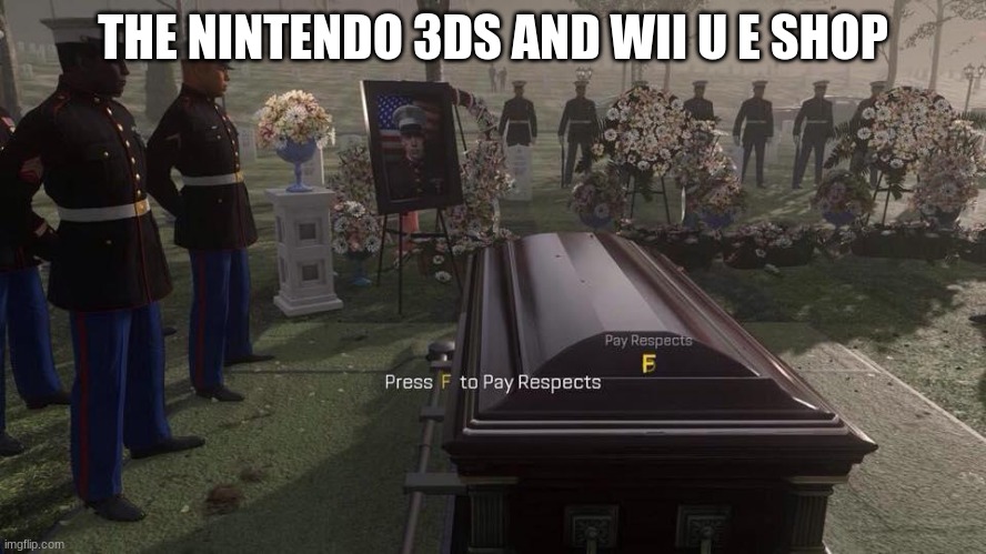 Press F to Pay Respects | THE NINTENDO 3DS AND WII U E SHOP | image tagged in press f to pay respects | made w/ Imgflip meme maker
