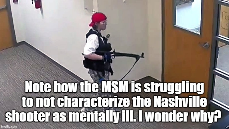 Mentally ill? | Note how the MSM is struggling to not characterize the Nashville shooter as mentally ill. I wonder why? | made w/ Imgflip meme maker