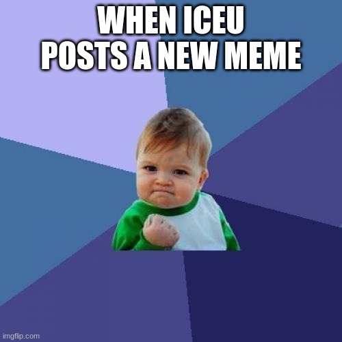 Imgflip community be like | WHEN ICEU POSTS A NEW MEME | image tagged in memes,success kid | made w/ Imgflip meme maker