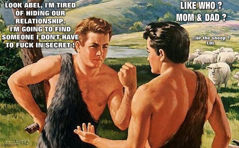 image tagged in lgbtq,bible,cain and abel,incest,relationships,myths | made w/ Imgflip meme maker