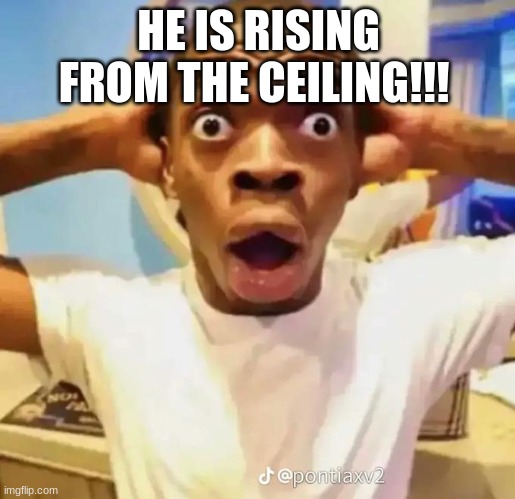 Shocked black guy | HE IS RISING FROM THE CEILING!!! | image tagged in shocked black guy | made w/ Imgflip meme maker