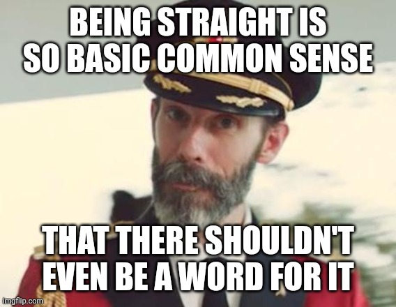 Let's See How Do I Get Attacked by Heterophobic Bigots for Saying Simple Facts Like This | BEING STRAIGHT IS SO BASIC COMMON SENSE; THAT THERE SHOULDN'T EVEN BE A WORD FOR IT | image tagged in captain obvious,straight,common sense,words,word,heterophobia | made w/ Imgflip meme maker