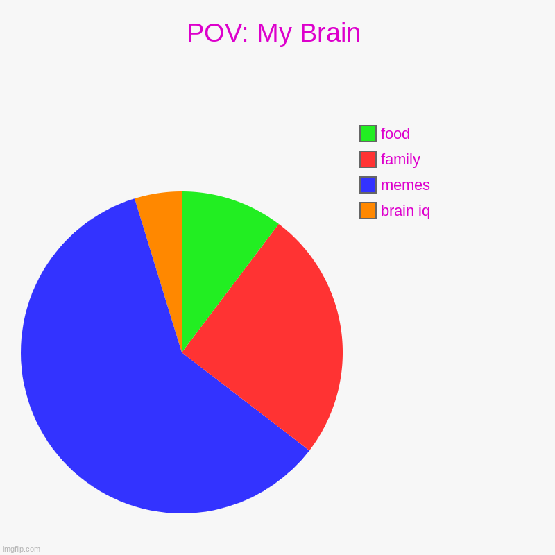 POV: My Brain | brain iq, memes, family, food | image tagged in charts,pie charts | made w/ Imgflip chart maker