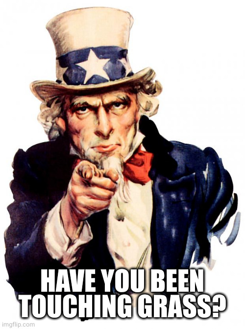 Uncle Sam Meme | HAVE YOU BEEN TOUCHING GRASS? | image tagged in memes,uncle sam | made w/ Imgflip meme maker