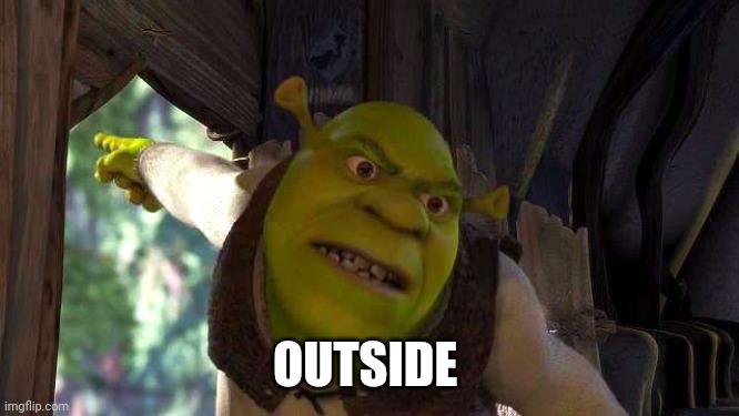 Shrek 'outside' | OUTSIDE | image tagged in shrek 'outside' | made w/ Imgflip meme maker