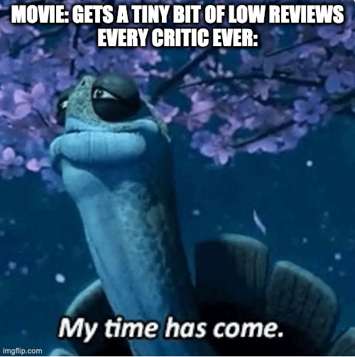 My Time Has Come | MOVIE: GETS A TINY BIT OF LOW REVIEWS
EVERY CRITIC EVER: | image tagged in my time has come | made w/ Imgflip meme maker