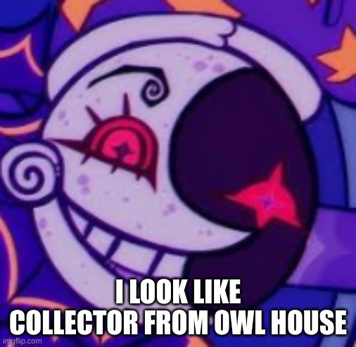 fnaf lookalike | I LOOK LIKE COLLECTOR FROM OWL HOUSE | image tagged in moondrop has seen some things | made w/ Imgflip meme maker