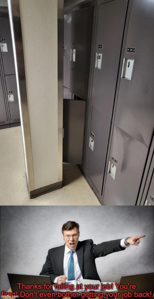 Gym lockers placed behind a pillar where they can't fully open | image tagged in thanks for failing at your job,you had one job,memes,funny | made w/ Imgflip meme maker