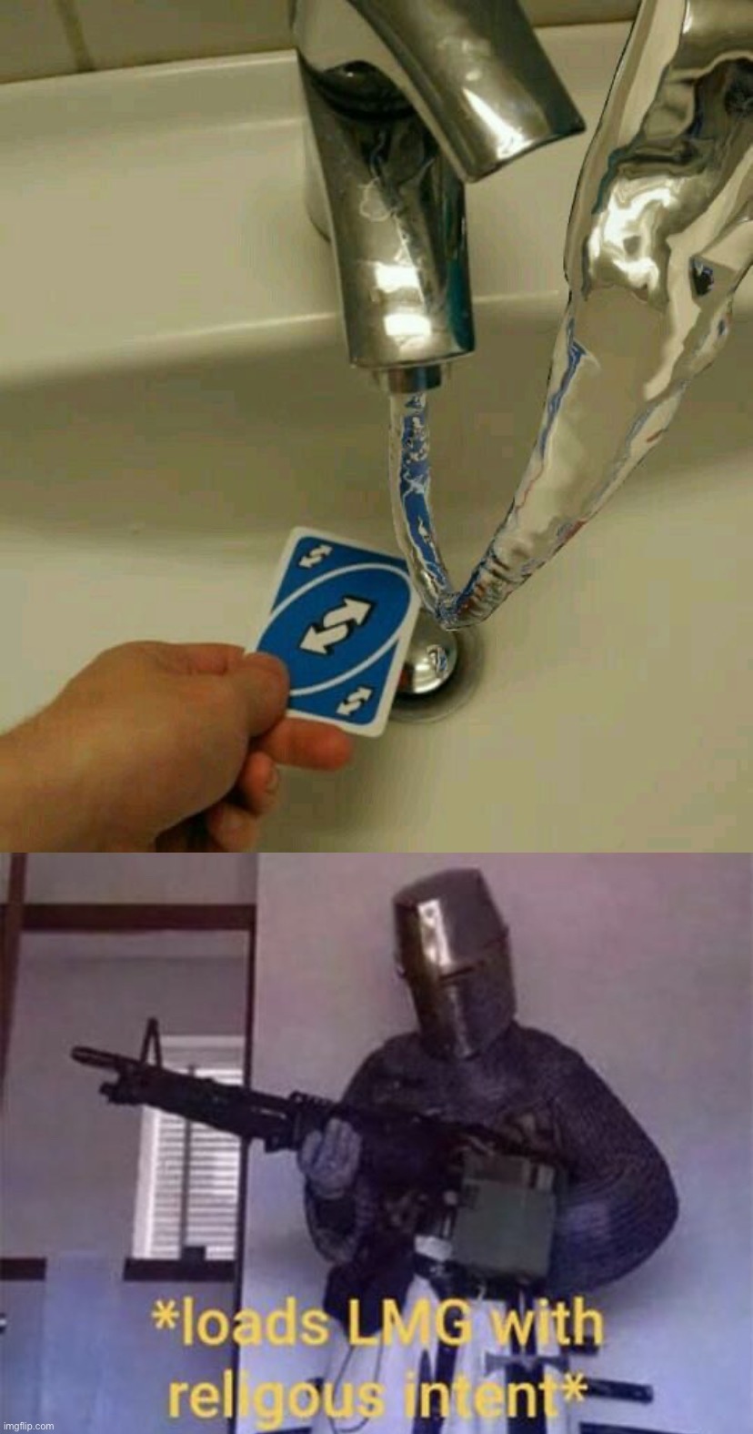 Uno reverse card water | image tagged in loads lmg with religious intent,memes,funny,cursed image | made w/ Imgflip meme maker