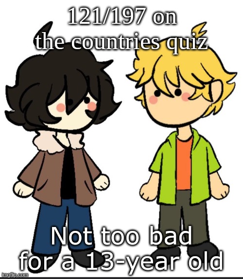 Nic an Wil | 121/197 on the countries quiz; Not too bad for a 13-year old | image tagged in nic an wil | made w/ Imgflip meme maker