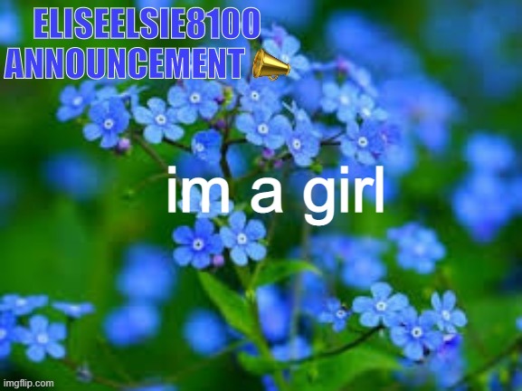 EliseElsie8100 Announcement | im a girl | image tagged in eliseelsie8100 announcement | made w/ Imgflip meme maker
