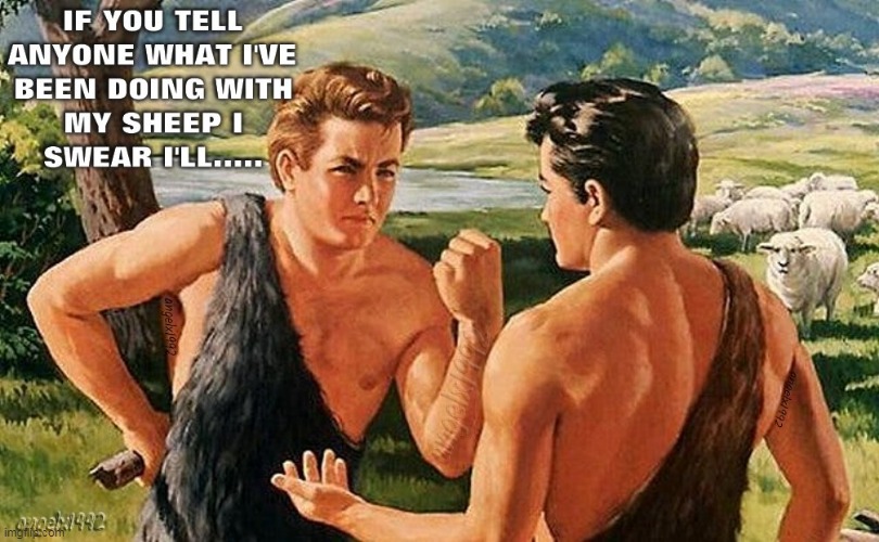 image tagged in bible,christians,beastiality,cain and abel,sheep,bros | made w/ Imgflip meme maker