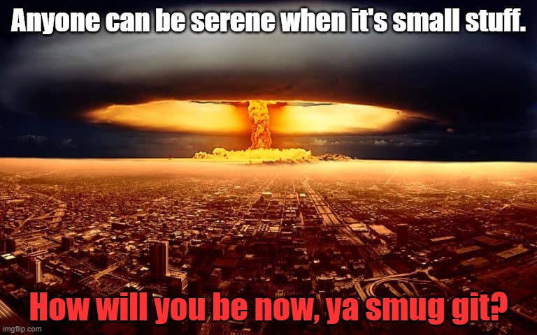 Anyone can be serene when it's small stuff. How will you be now, ya smug git? | made w/ Imgflip meme maker