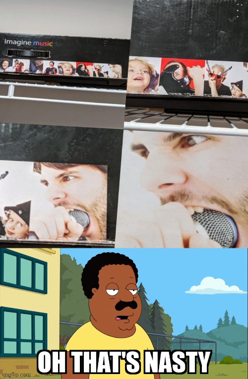 A microphone into mouth | image tagged in cleveland brown oh that's nasty,infinity cringe,you had one job,design fails,memes,microphone | made w/ Imgflip meme maker