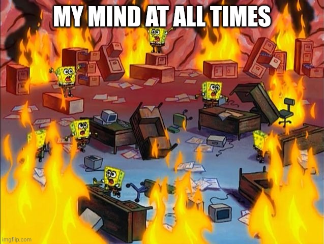 spongebob fire | MY MIND AT ALL TIMES | image tagged in spongebob fire | made w/ Imgflip meme maker