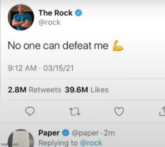 thats when The Scissor comes in | image tagged in the rock,twitter,paper | made w/ Imgflip meme maker