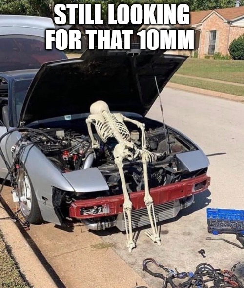 STILL LOOKING FOR THAT 10MM | STILL LOOKING FOR THAT 10MM | image tagged in skeleton | made w/ Imgflip meme maker