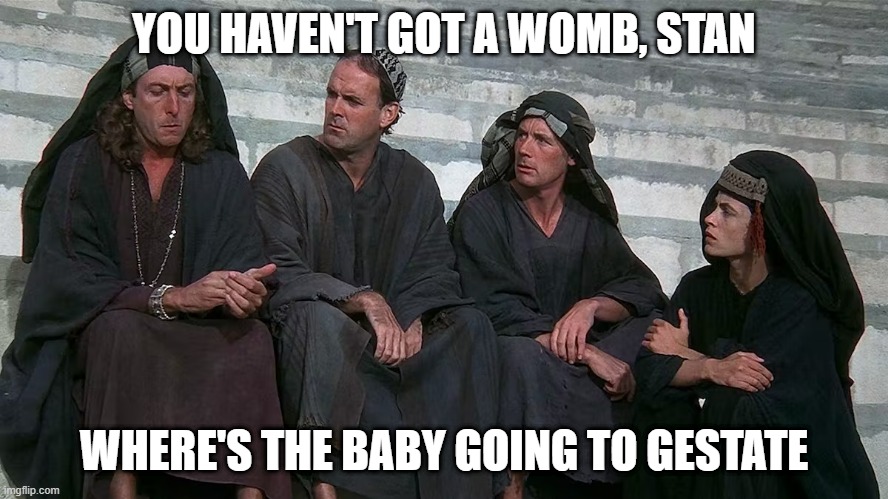 YOU HAVEN'T GOT A WOMB, STAN WHERE'S THE BABY GOING TO GESTATE | made w/ Imgflip meme maker