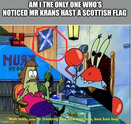 AM I THE ONLY ONE WHO’S NOTICED MR KRANS HAST A SCOTTISH FLAG | made w/ Imgflip meme maker