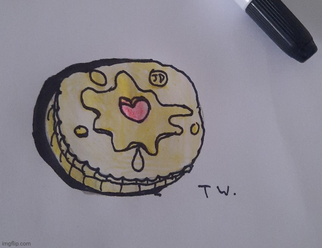 Drawing of a jammie dodger (yes TW are my initials) | made w/ Imgflip meme maker