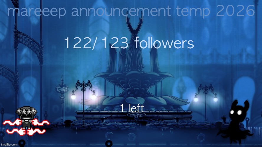 the pizza has arrived | 122/123 followers; 1 left | image tagged in mareeep announcement temp 26 | made w/ Imgflip meme maker