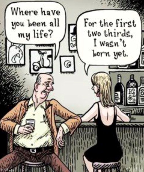 Man at the bar | image tagged in older man meets young woman,where have you been,first two thirds,i was not born,comics,humour | made w/ Imgflip meme maker