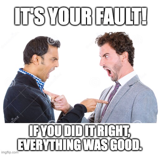 IT'S YOUR FAULT! IF YOU DID IT RIGHT, EVERYTHING WAS GOOD. | made w/ Imgflip meme maker