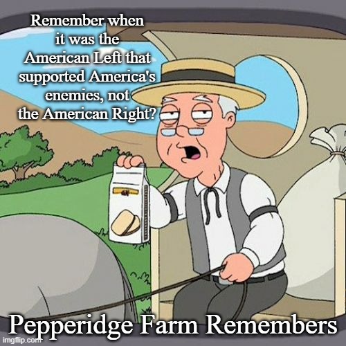 The American Right Has Gone Astray | Remember when it was the American Left that supported America's enemies, not the American Right? Pepperidge Farm Remembers | image tagged in memes,pepperidge farm remembers,political meme | made w/ Imgflip meme maker
