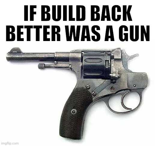 Precisely what it would be. | IF BUILD BACK BETTER WAS A GUN | image tagged in backwards gun | made w/ Imgflip meme maker