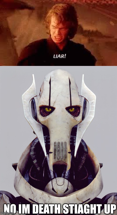 NO IM DEATH STIAGHT UP | image tagged in anakin liar,greivous warning | made w/ Imgflip meme maker