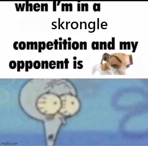 aww, the skrunkly little goober! | skrongle | image tagged in me when i'm in a competition and my opponent is | made w/ Imgflip meme maker