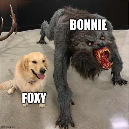 dog vs werewolf | BONNIE; FOXY | image tagged in dog vs werewolf | made w/ Imgflip meme maker
