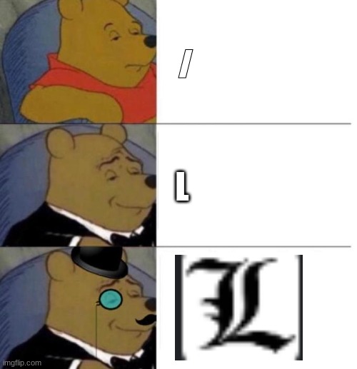 Winnie the Pooh 3 tier | l; L | image tagged in winnie the pooh 3 tier | made w/ Imgflip meme maker