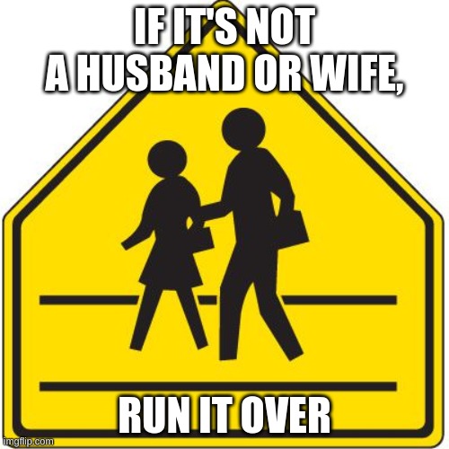 My friend, Godlysaint36 came up with this | IF IT'S NOT A HUSBAND OR WIFE, RUN IT OVER | image tagged in crosswalk | made w/ Imgflip meme maker