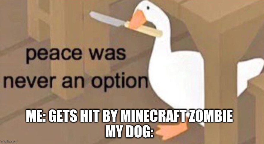 Minecraft dog duck | ME: GETS HIT BY MINECRAFT ZOMBIE
MY DOG: | image tagged in untitled goose peace was never an option | made w/ Imgflip meme maker