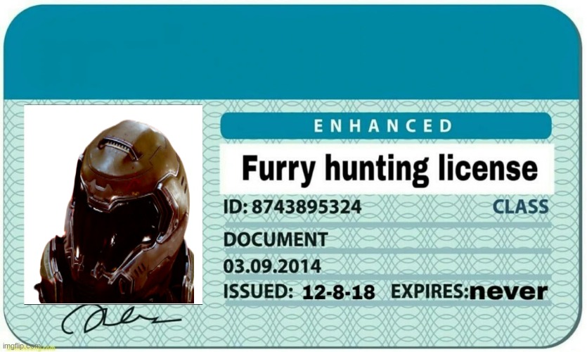 furry hunting license | image tagged in furry hunting license | made w/ Imgflip meme maker