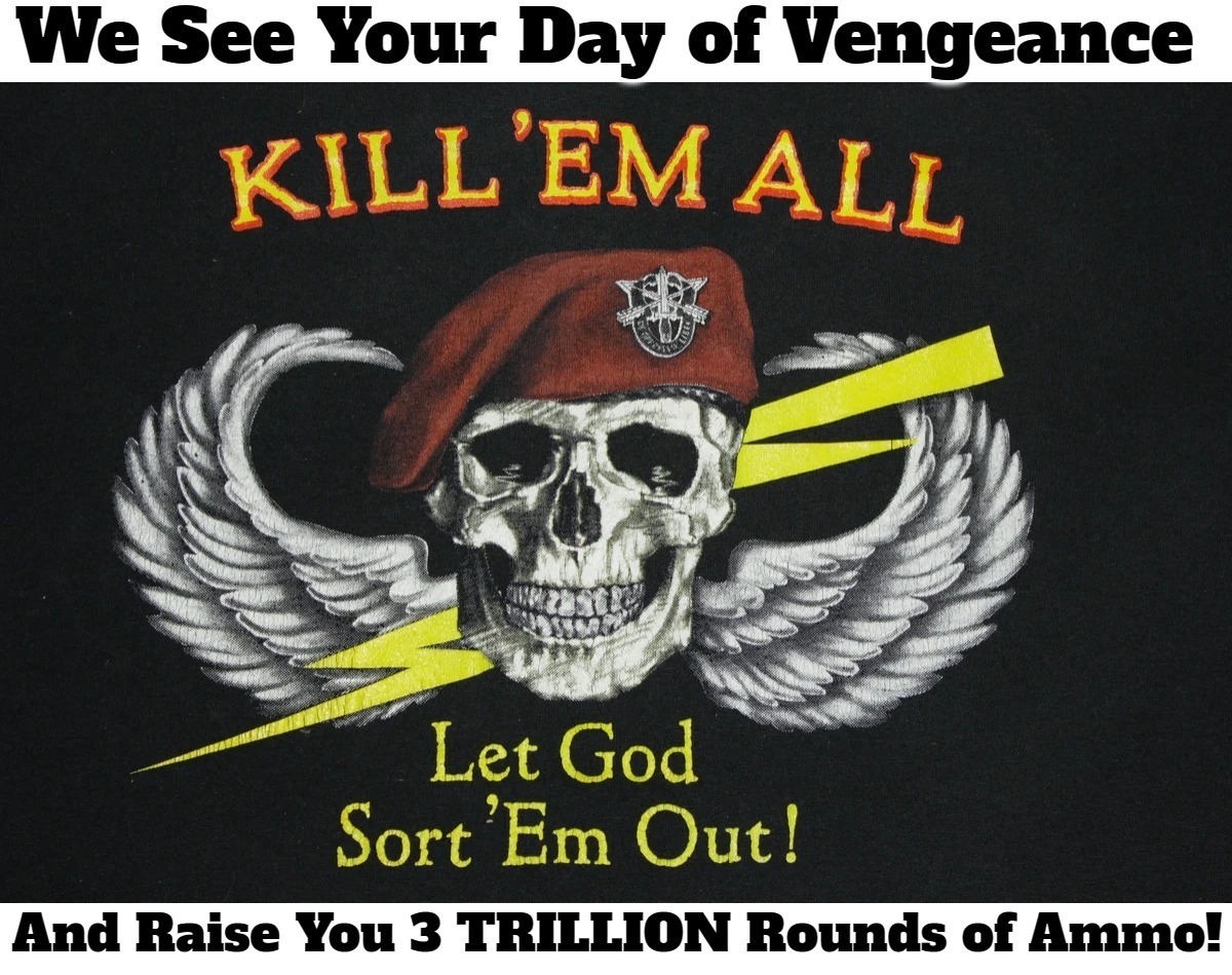 We See Your Day of Vengeance | image tagged in day of vengeance,3 trillion rounds of ammo,well regulated american militias,boogaloo boys | made w/ Imgflip meme maker