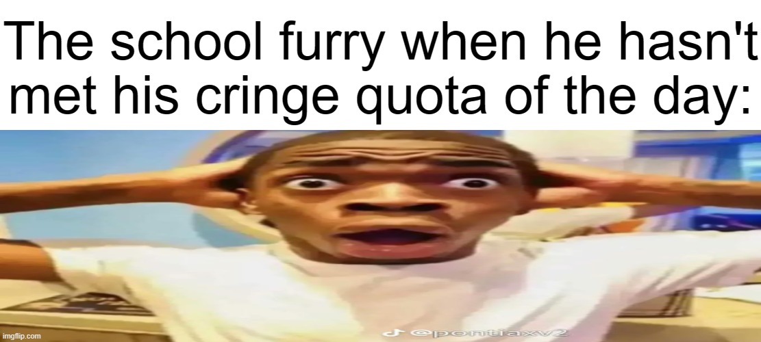 The school furry when he hasn't met his cringe quota of the day: | image tagged in shocked black guy | made w/ Imgflip meme maker