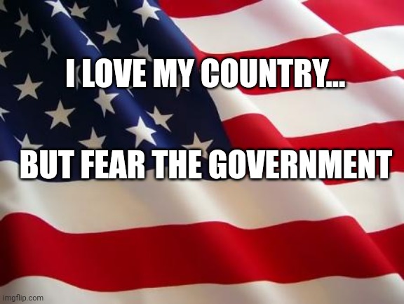 American flag | I LOVE MY COUNTRY... BUT FEAR THE GOVERNMENT | image tagged in american flag | made w/ Imgflip meme maker